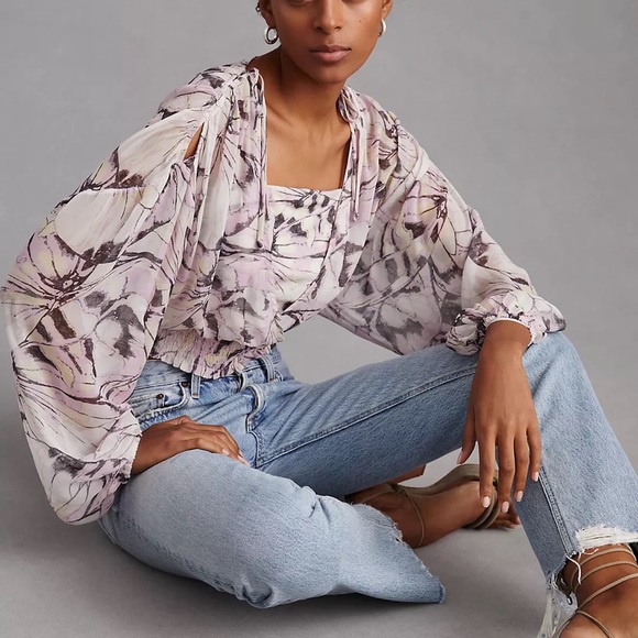 Anthropologie Sheer Peasant Top - Picture 7 of 7